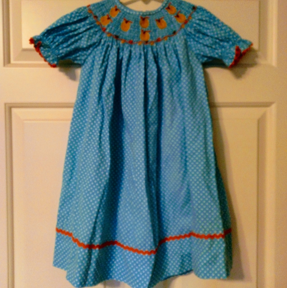 Smocked pumpkin tourqouse bishop Dress